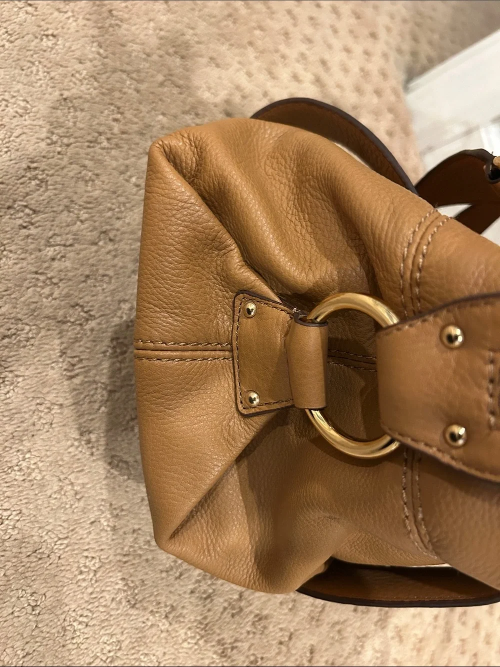 Michael Kors Caramel Tan Leather Satchel with Gold Hardware